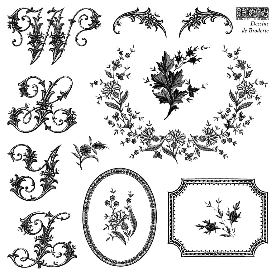 Floral letters, wreaths and frames on a white background from Iron Orchid Designs Dessins de Broderie stamps