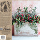 Decorative stamped floral arrangement image next to instructions for stamp use from Iron Orchid designs