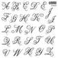Black on white image showing Curling letters of alphabet from iron Orchid Designs Insignia stamp