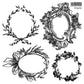 Black on white image showing four floral frames from Iron Orchid Designs Insignia stamp