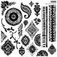 A collection of various stamps in black and white decorative patterns and designs, with a mix of floral, geometric, and organic motifs, intended for use as a stamp for crafting and decorating.