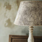 Vintage-style table lamp stamped shade on a wooden surface. The stamp is Orleans by Iron Orchid Designs