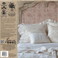 Iron Orchid Designs packaging for Palais des Fleurs stamp showing a decorative stamped headboard with white bedding and a design guide on the left side.