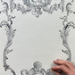 Printed frame on a white background made from Iron Orchid Designs Reverie 12" x 12" French inspired swags, roses, ladies stamps 