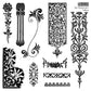 Collection of black decorative flourishes and ornaments on a white background from Iron Orchid Designs The Connoisseur's Library stamp