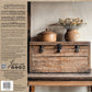 Wooden stamped chest with decorative elements on a rustic background stamped with Iron Orchid Designs The Waltz