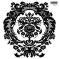 Black on white image of a Floral damask stamp from Iron Orchid Designs Velveteen