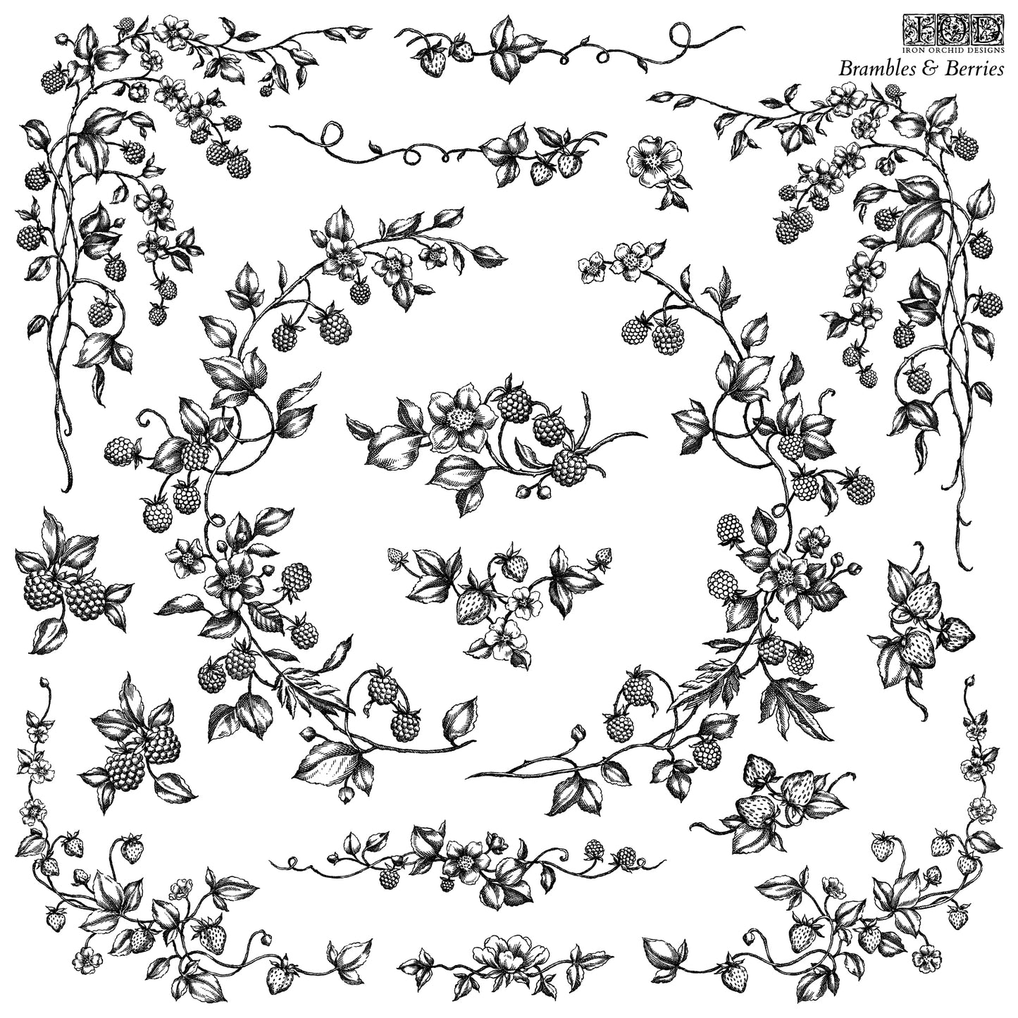 A sheet of clear decor stamps with a floral and berry design intended for use in crafting and home decoration.