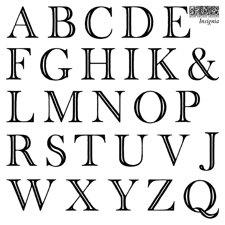 Black on white image of Alphabet stamps from Iron Orchid Designs Insignia stamp