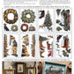 Back cover of a craft pattern booklet titled 'Easy, Distinctive, Beautiful' by The IOD Family, showing multiple holiday-themed design previews including wreaths, Christmas trees, rustic signs, and framed art, with instructions and a barcode at the bottom.
