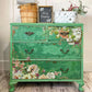 Green chest of drawers decorated with Iron Orchid Designs Elysium Floral Transfer 