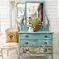 Pale blue chest of drawers decorated with iron Orchid Designs Elysium Floral Transfer