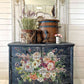 Dark blue chest of drawers decorated with Iron Orchid Designs Elysium Floral Transfer