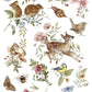 A sheet of watercolor-style nature illustrations on a white background, including a deer, birds, butterflies, bees, flowers, leaves, and small animals. From Iron Orchid Designs