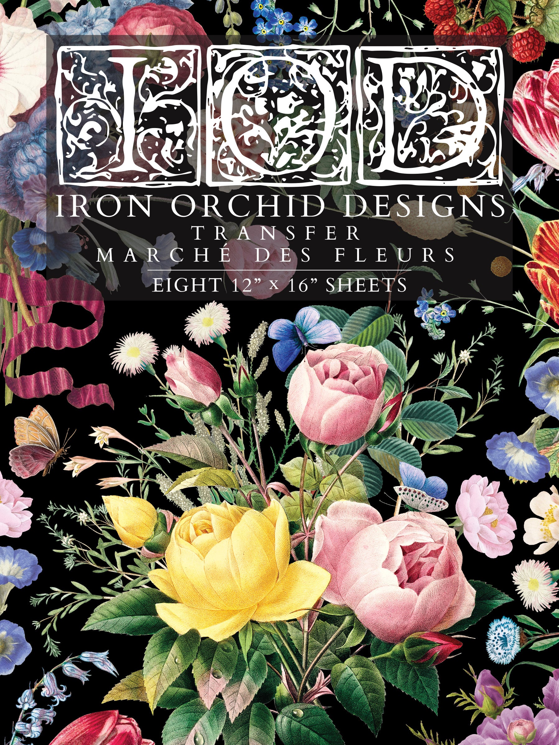 Iron Orchid Designs transfer front cover with floral design on a black background from Iron Orchid Designs Marche des Fleurs
