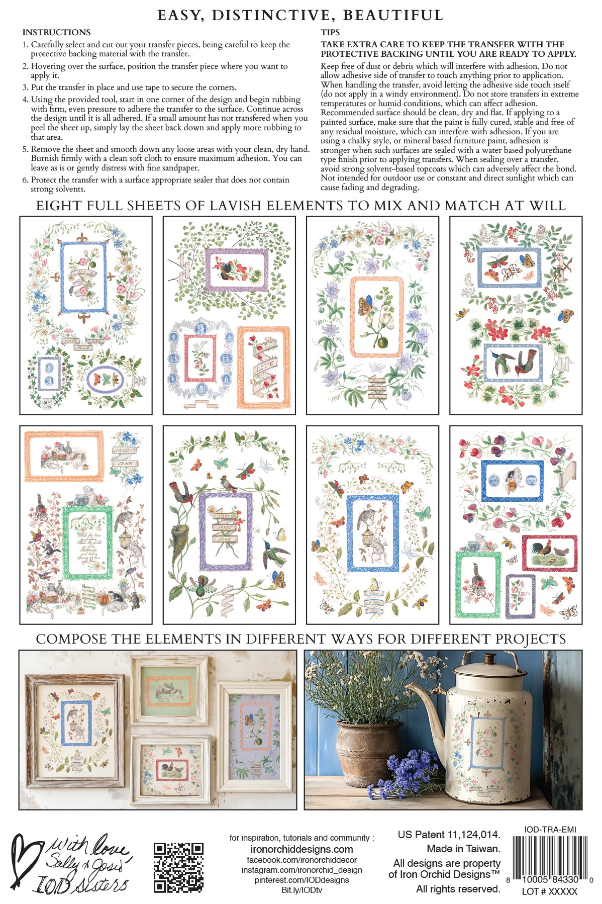 Packaging of colourful elements with floral and nature-themed designs by Iron Orchid Designs