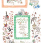 Decorative paper with illustrations of animals, flowers, and text on a white background by Iron Orchid Designs