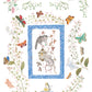Decorative card with cats, birds, and flowers in a floral frame by Iron Orchid Designs