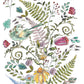 Colourful illustration of birds, flowers, and butterflies on a white background from Iron Orchid Designs Fern Fables transfer