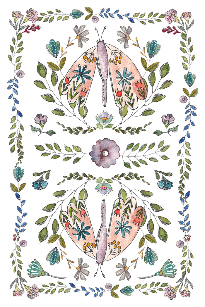Decorative design with butterflies and flowers in a floral frame from Iron Orchid Designs Fern Fables transfer