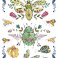 Colourful illustration of insects and flowers on a white background from Iron Orchid Designs Fern Fables transfer