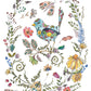 Colorful illustration of a bird surrounded by flowers and butterflies on a white background from Iron Orchid Designs Fern Fables transfer
