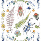 Illustration of insects and plants with a decorative border on a white background from Iron Orchid Designs Fern Fables transfer