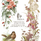 Vintage-style illustration of flowers and a robin with text on a white background from Iron Orchid Designs Flowers By The Poets transfer