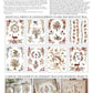 Floral design transfer sheets with decorative elements and instructions on a white background.