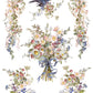 Decorative design with flowers, ribbons, and a bird on a white background