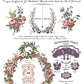 Decorative design with floral elements, text, and a butterfly on a white background by Iron Orchid Designs