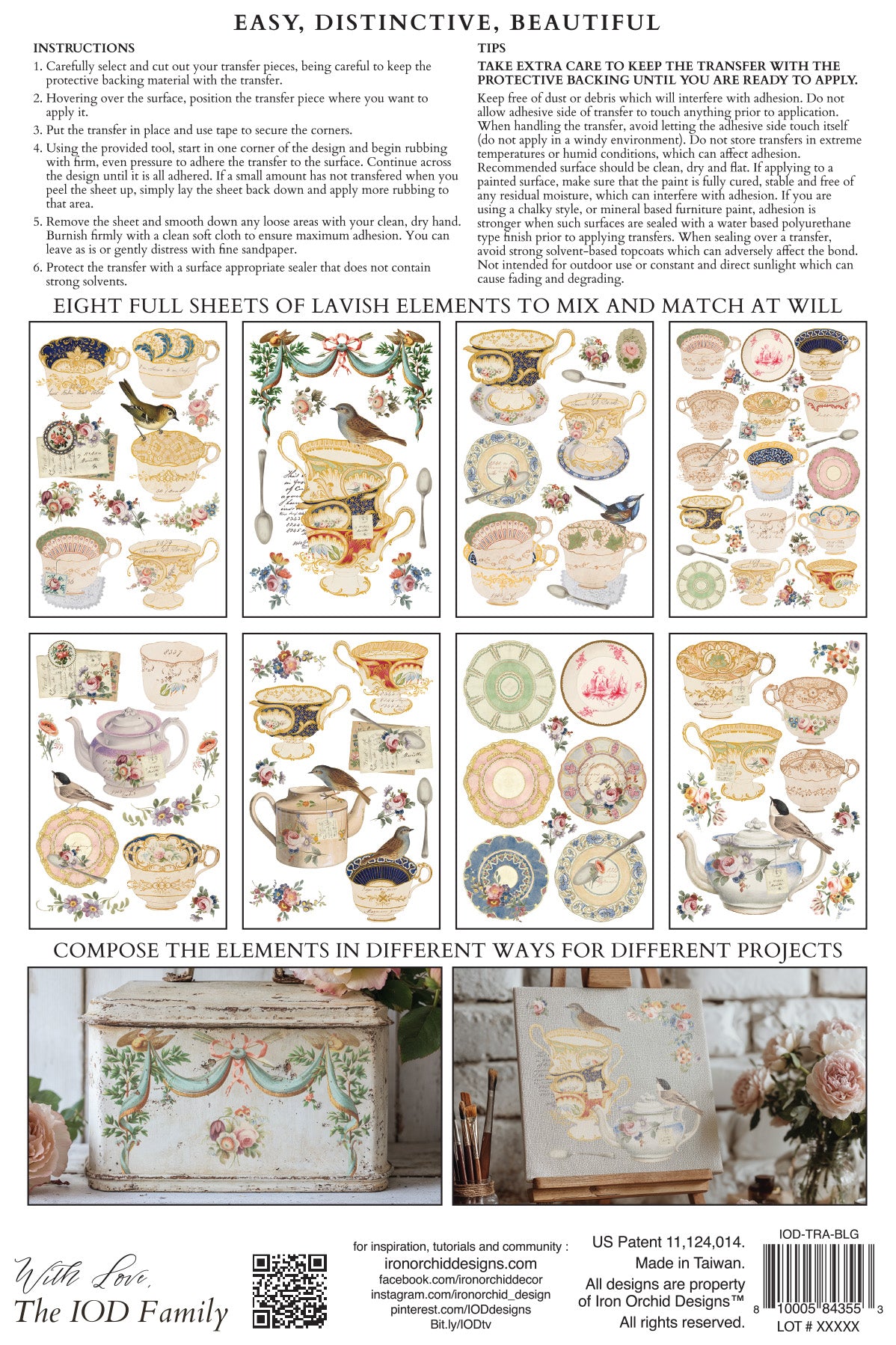 Sheet of decorative elements with teapots, birds, and other vintage-style illustrations  from Iron Orchid Designs The Belgravia transfer