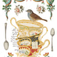 Decorative illustration of a teapot, spoons, and floral elements with a bird  from Iron Orchid Designs The Belgravia transfer