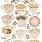 Collection of decorative teacups and saucers with floral patterns and spoons on a white background  from Iron Orchid Designs The Belgravia transfer