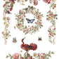 Decorative design with flowers, butterflies, and a bird on a white background