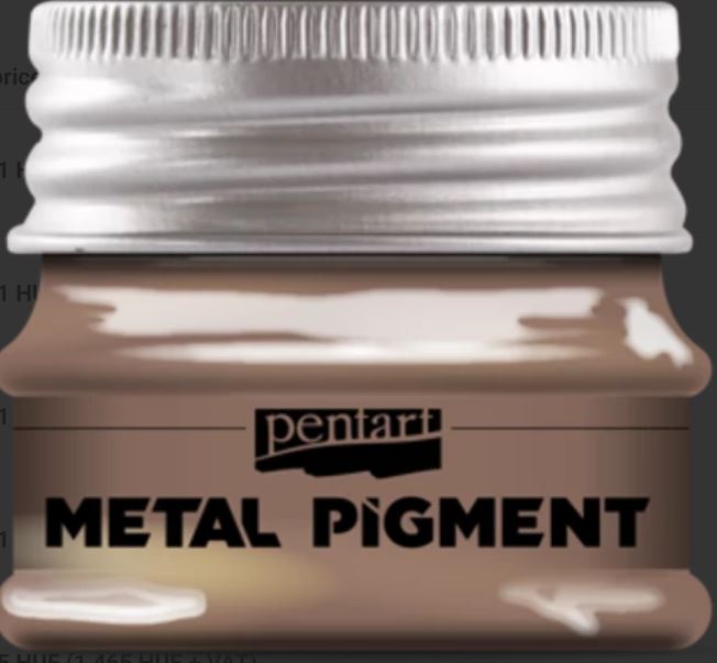 Jar of Pentart Fire Gold metal pigment with a silver lid on a black background
