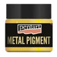 Jar of Pentart gold metal pigment with black lid and yellow body.