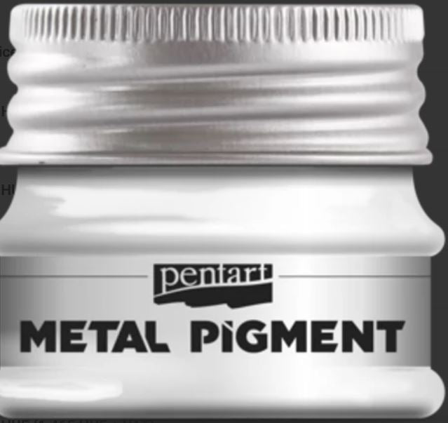 Jar of Pentart Sparkling Silver Metal Pigment with a silver lid on a black background