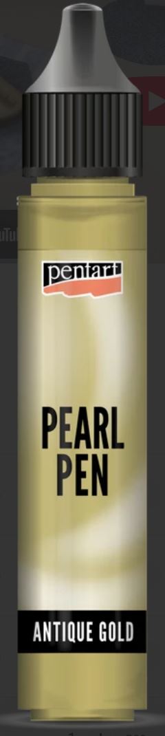 Pearl pen in antique gold color with Pentart branding on a dark background