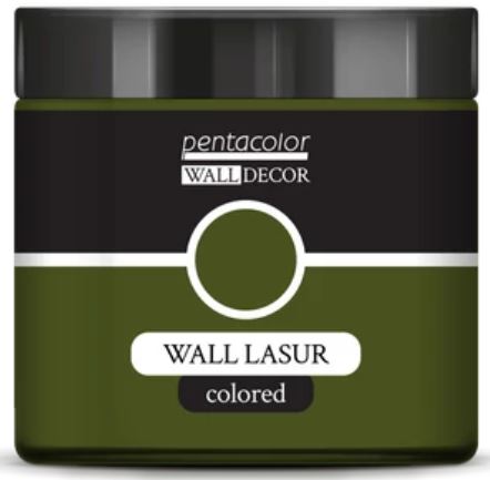 Jar of pentacolor Wall Decor Wall Lasur in olive green with a black lid.