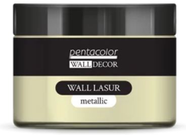 Jar of Pentacolor Wall Decor Wall Lasur metallic pearl white paint on a white background