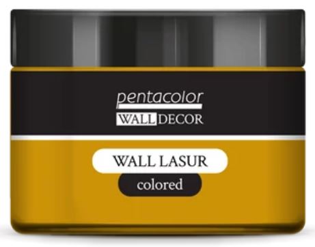 Jar of Pentacolor Wall Decor Wall Lasur with black lid and ochre body on a white background
