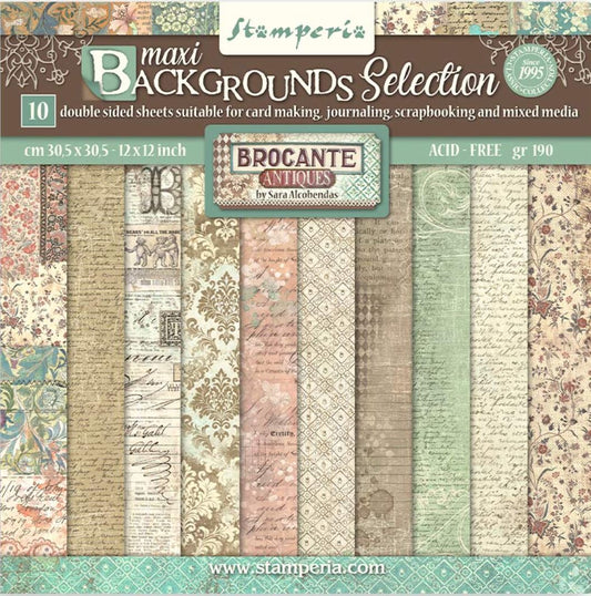 Brocante Antiques Background Selection Scrapbooking Pad - Stamperia - 30.5cm x 30.5cm 12" x 12"