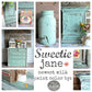 Collage of furniture and decor items painted with a teal color, featuring the brand 'Sweetie Jane'.