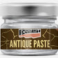 A jar of Pentart Silver Antique Paste, featuring a brown label with gold crackle lines and the brand name 'pentart' in white, topped with a brushed silver metal lid.