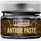 A jar of Pentart Umber Antique Paste, featuring a dark brown label with gold crackle details and a brushed silver metal lid, set against a plain white background.