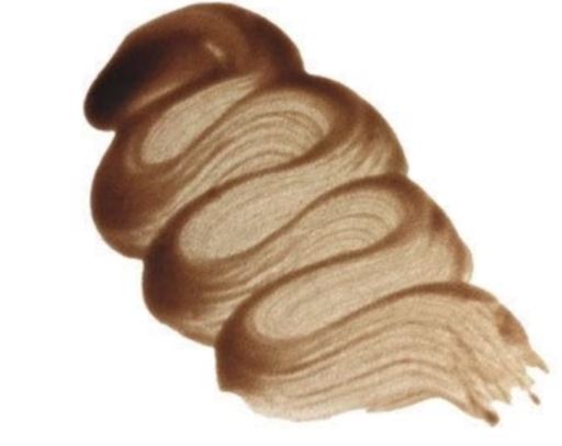 A textured swatch of warm medium color, Brown Sugar Antiquing Glaze by Paint Couture shown in a swirled, layered smear on a plain white background.