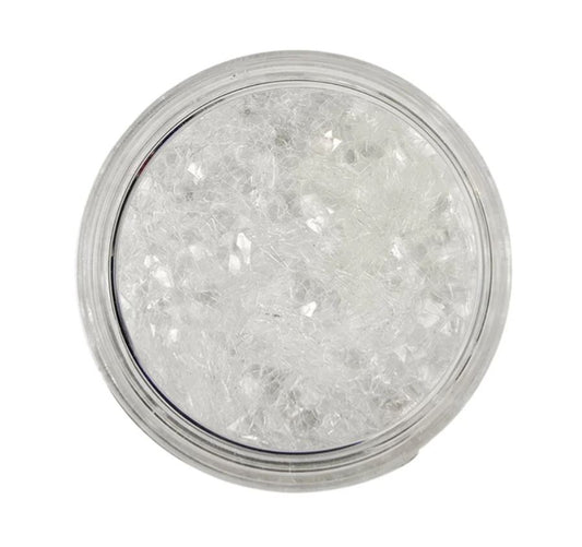 A pot of Snowflake Glitter flakes by Paint Couture.