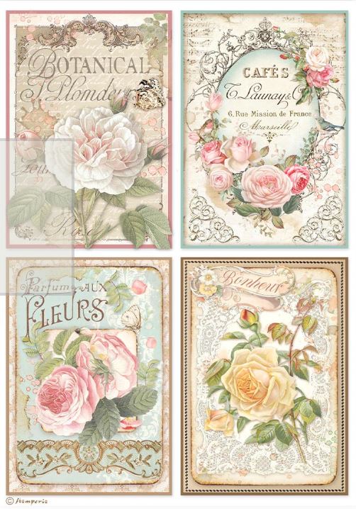 4 Cards Roses - Stamperia - Rice Papers A4