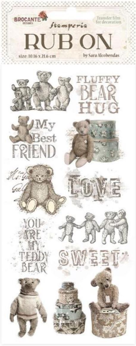 Brocante Antiques Teddy Bears Crafting/Mixed Media Rub On's - Stamperia
